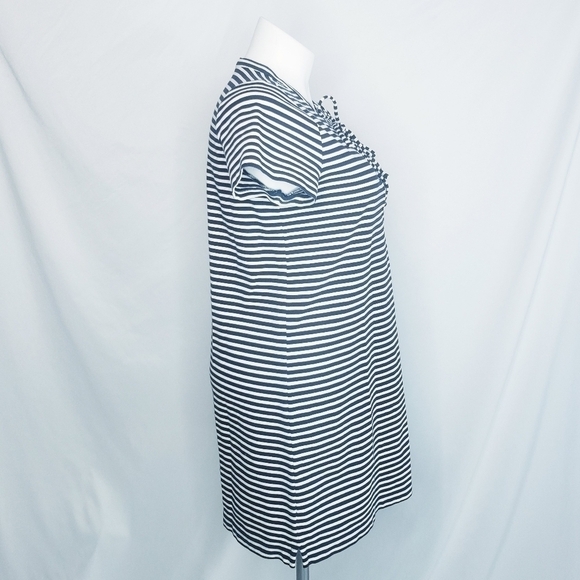 J. Crew Striped Lace Up Knit Dress Navy White Cotton - Picture 4 of 11